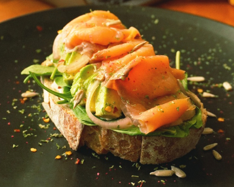 Avocado Toast With Smoked Salmon In Sour Dough Dread